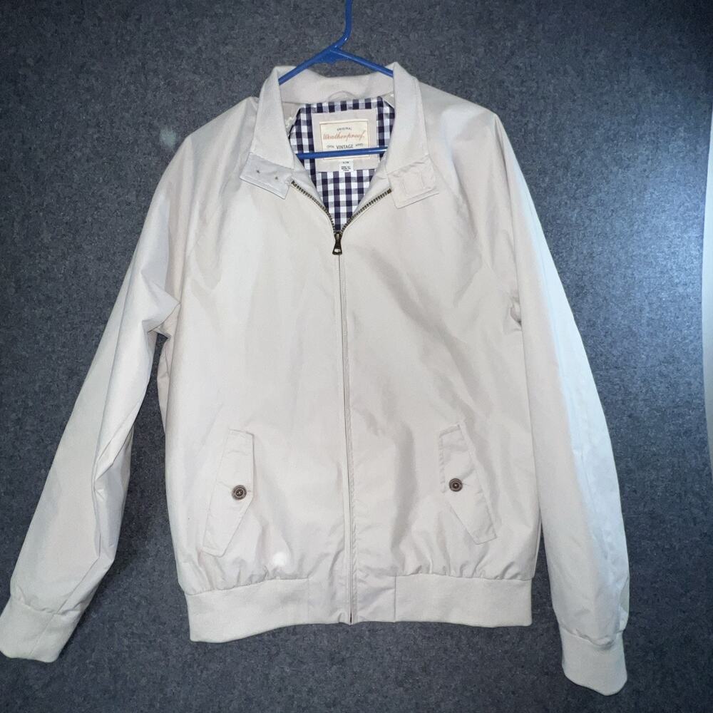WEATHERPROOF Brand Sz L Tan Khaki Golf Windbreaker Lined Jacket Preppy Casual